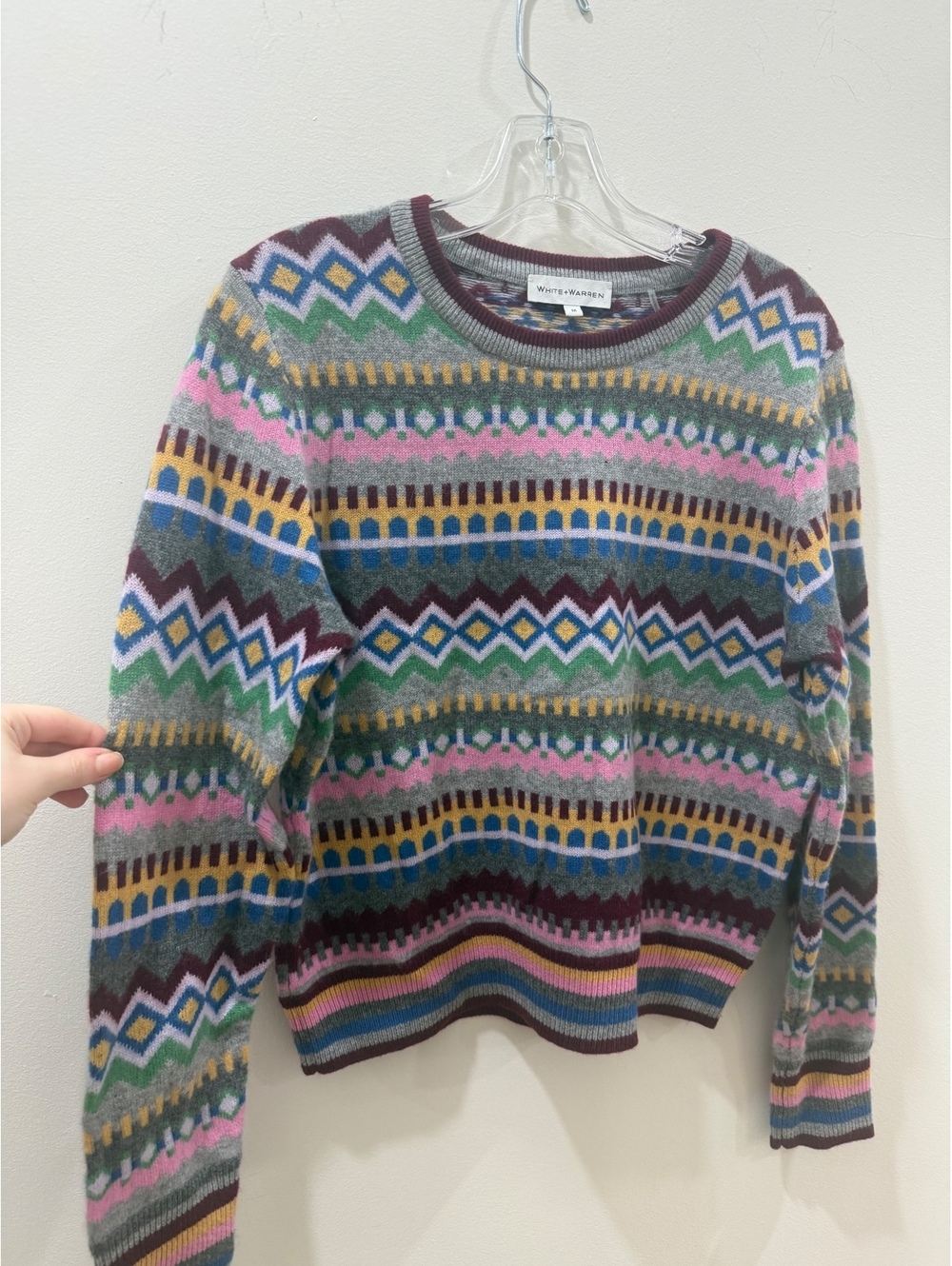 White + Warren Women's Medium Multicolor Patterned Cashmere Sweater